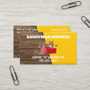 Yellow and Wood Handyman  Business Card