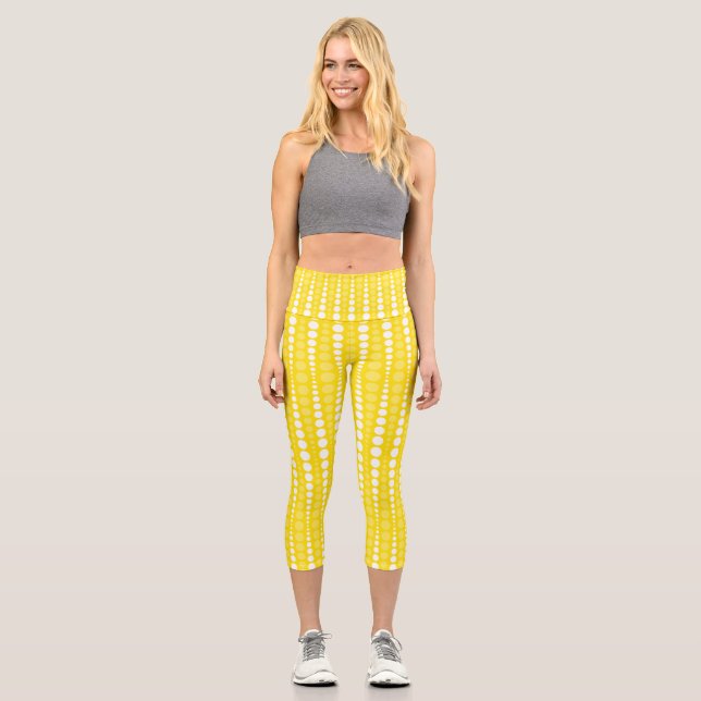 Yellow and Yellow Polka dot High Waisted Capris (Front)