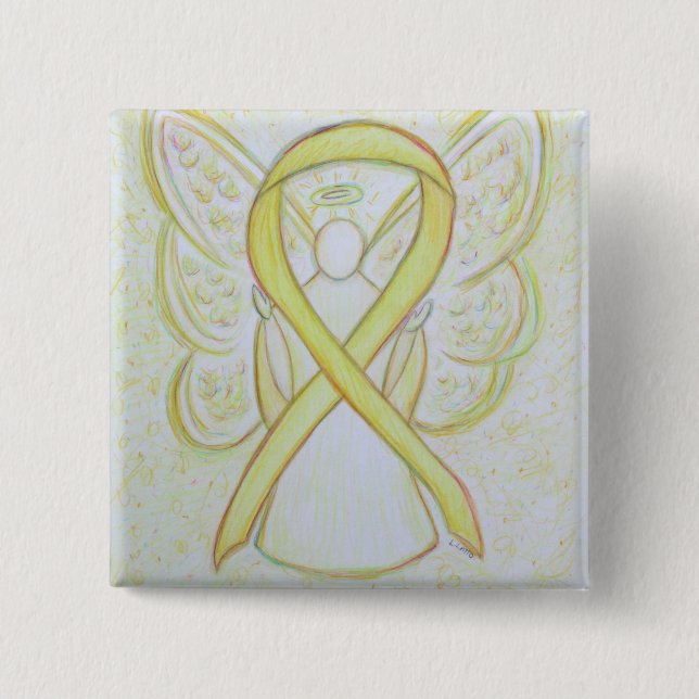 Yellow Angel Awareness Ribbon Art Pins (Front)