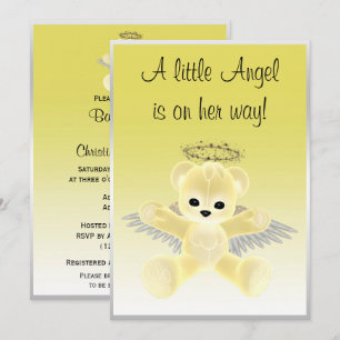Yellow Angel Teddy Bear Baby Shower Invitation
