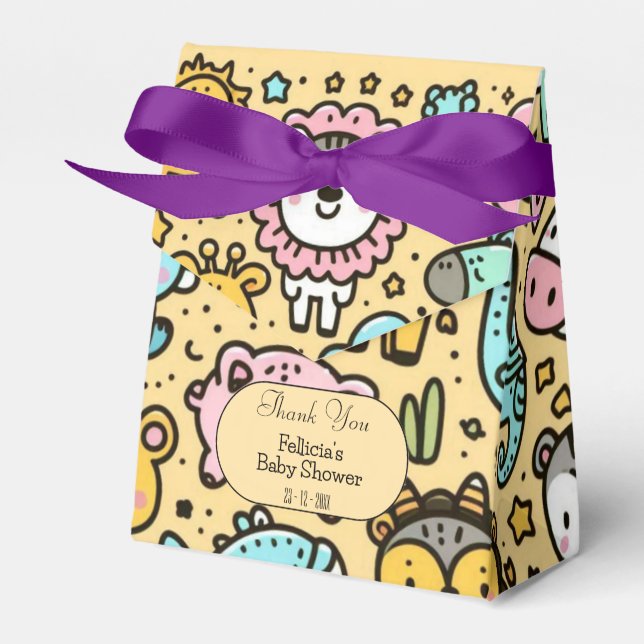 Yellow Animals Doddles Thank You Favour Box (Front Side)