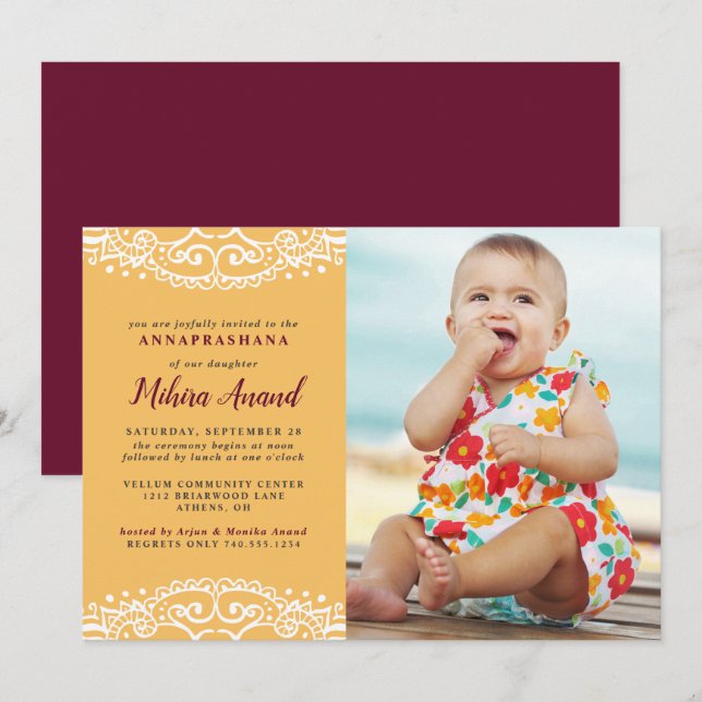 Yellow Annaprashana First Rice Ceremony Invitation (Front/Back)