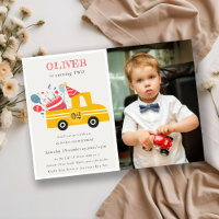 Yellow Any Age Birthday Cake Truck Photo Invite