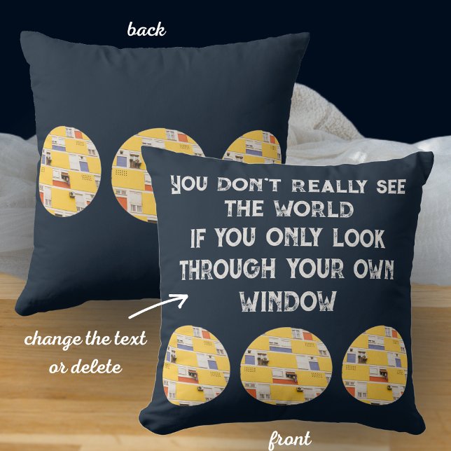 Yellow apartment building travel inspiration cushion (Creator Uploaded)