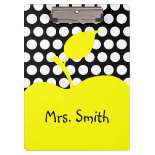 Yellow Apple Black and White Polka Dot Clipboard