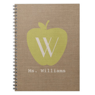 Yellow Apple Burlap Inspired Teacher Notebook