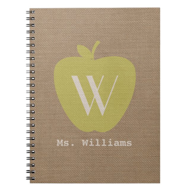 Yellow Apple Burlap Inspired Teacher Notebook (Front)