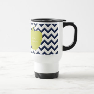 Yellow Apple & Navy Chevron Teacher Travel Mug