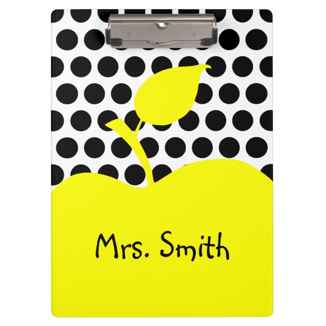 Yellow Apple White and Black Polka Dot Clipboard (Front)