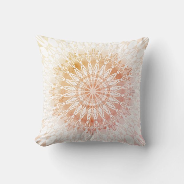 Yellow Apricot Mandala Geometric Cushion (Front)