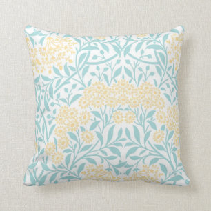 Yellow Aqua Floral Damask Pattern Cushion