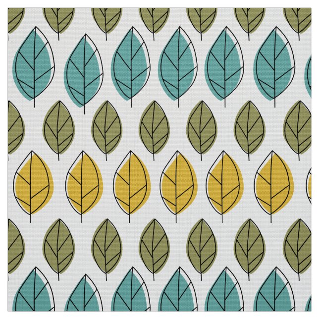 yellow aqua green Mod leaves pattern fabric (Swatch)