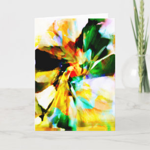 Yellow Aqua Green Orange Abstract Fantasy Flower Card