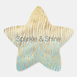 Yellow Aqua Ombre Gold Sparkle Zebra Print   Star Sticker