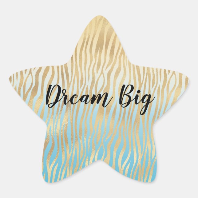  Yellow Aqua Ombre Gold Zebra Print   Star Sticker (Front)