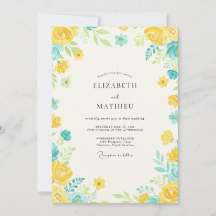 Yellow Aqua Petal Wedding Invitation