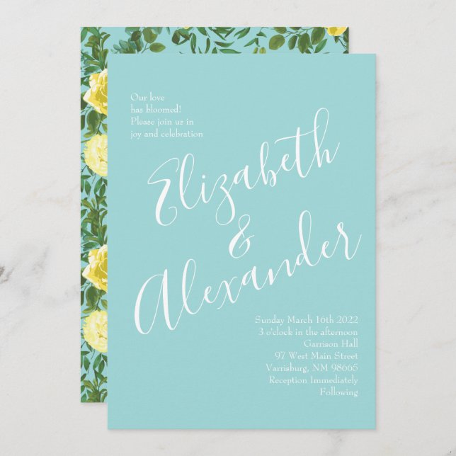 Yellow & Aqua Vintage Spring Floral Wedding Invitation (Front/Back)