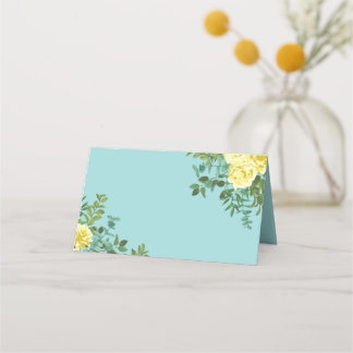Yellow & Aqua Vintage Spring Floral Wedding Place Card