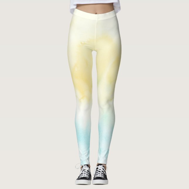 Yellow Aqua Watercolor Leggings (Front)