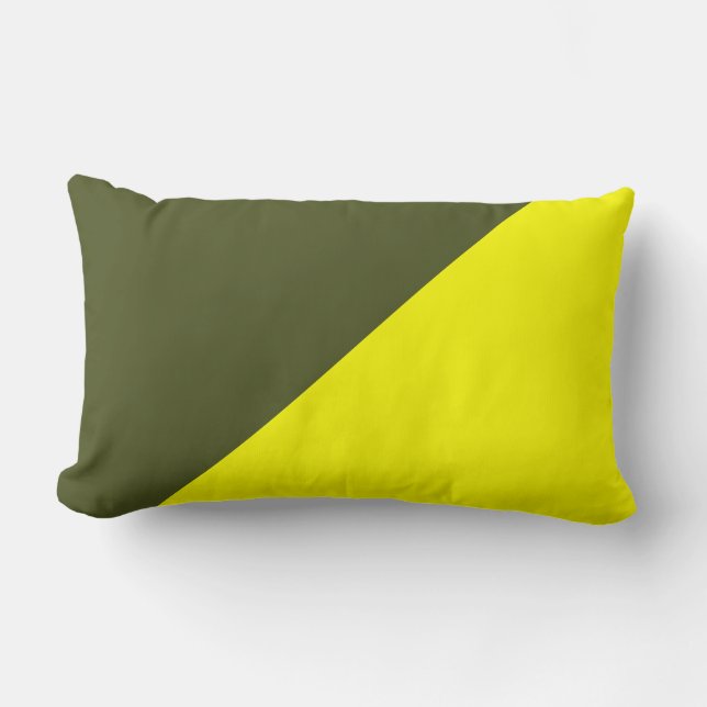 Yellow & Army green Solid Colour Background Lumbar Cushion (Front)