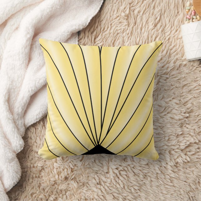 Yellow Art Deco Fan Design Cushion (Blanket)