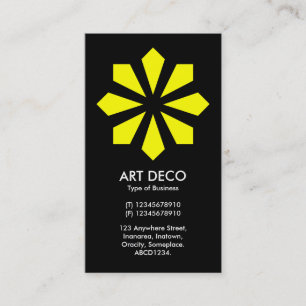 Yellow Art Deco Flower Star - Black Business Card