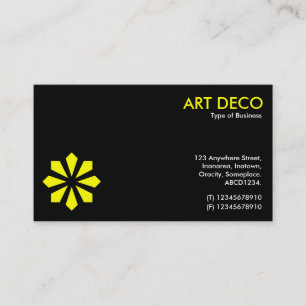 Yellow Art Deco Flower Symbol - Black Business Card