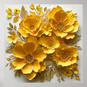Yellow Artistic Botanical Paper Craft Design Poster