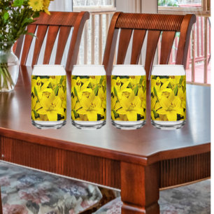 Yellow Asiatic Lily Blooms Floral Can Glass