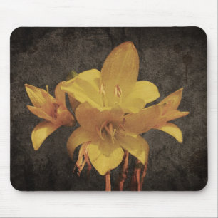 Yellow Asiatic lily on old grunged canvas backgrou Mouse Mat