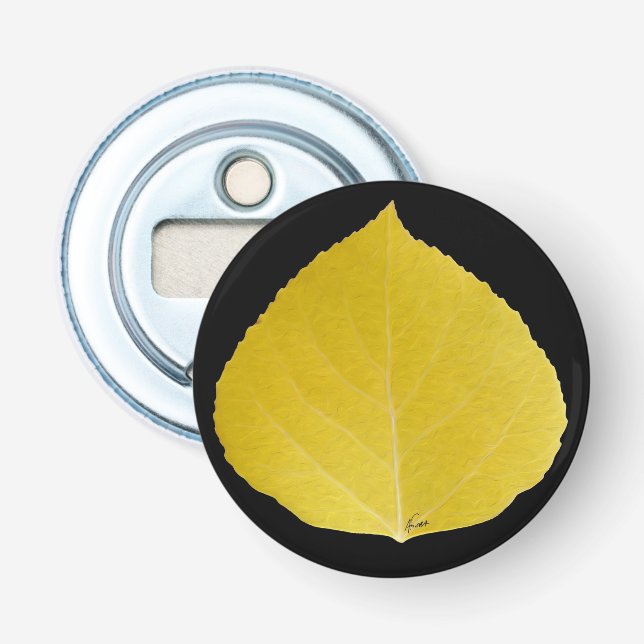 Yellow Aspen Leaf #5 Bottle Opener (Front)
