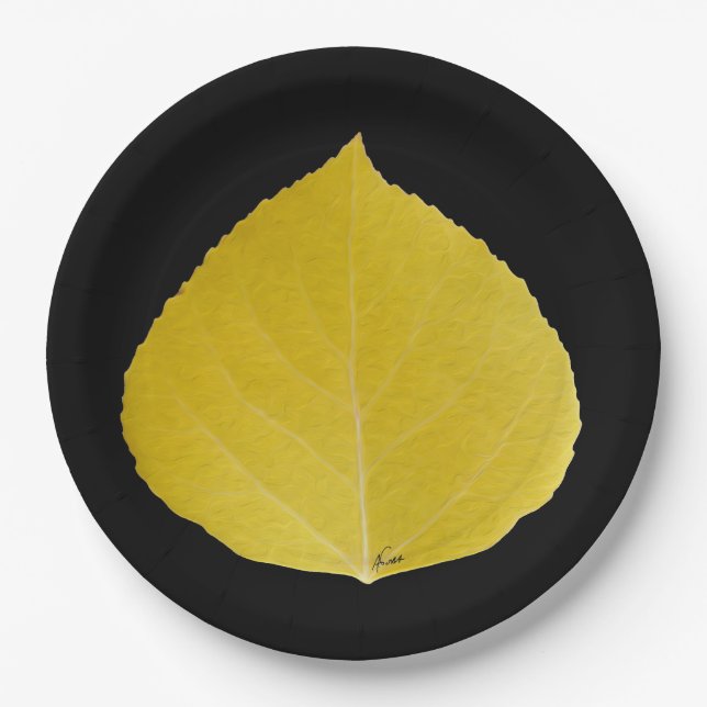 Yellow Aspen Leaf #5 Paper Plate (Front)