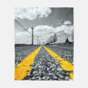 Yellow Asphalt Highway Road Creative Photography Fleece Blanket