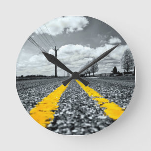 Yellow Asphalt Highway Road Creative Photography Round Clock