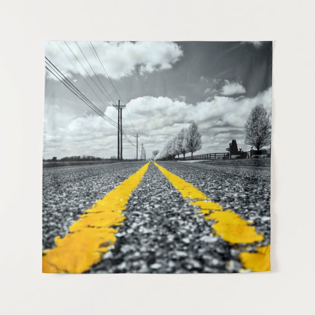 Yellow Asphalt Highway Road Creative Photography Tapestry (Front)