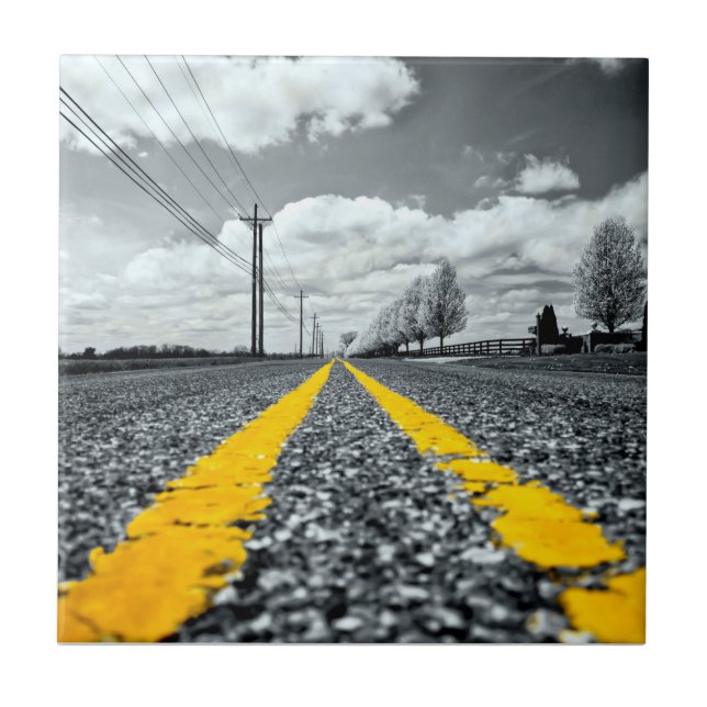 Yellow Asphalt Highway Road Creative Photography Tile (Front)