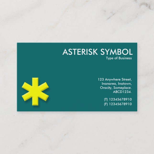 Yellow Asterisk Symbol - Teal (006666) Business Card (Front)