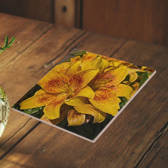 Yellow Astiatic Lily Blooms Floral Tile (In Situ)