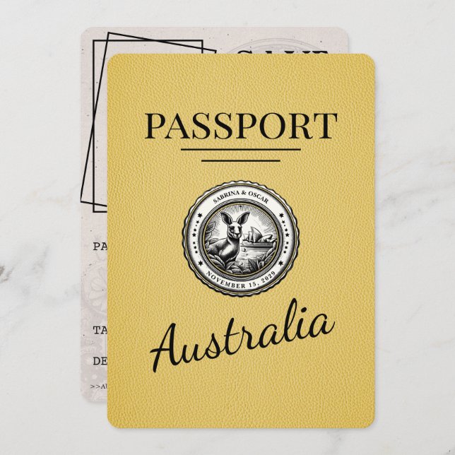 Yellow Australia Passport Save The Date (Front/Back)