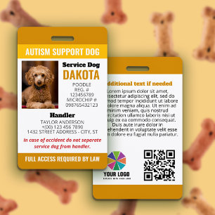 Yellow Autism Support Dog Logo QR Photo ID Badge