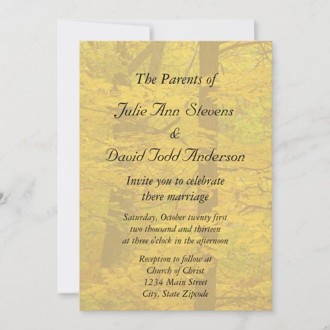 Yellow Autumn Forest Theme Wedding Invitation (Front)
