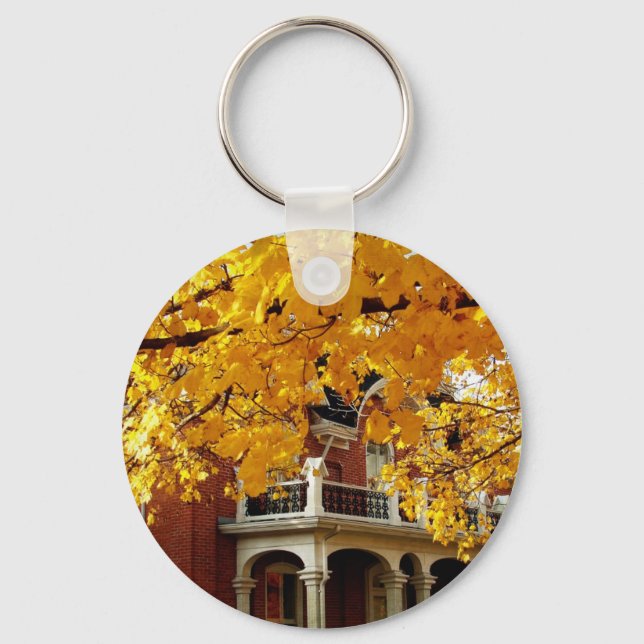 Yellow Autumn Leaves and Old Brick House Key Ring (Front)