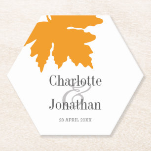 Yellow Autumn Maple Leaf Wedding/Engagement Paper Coaster