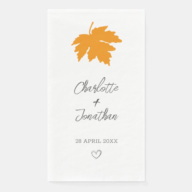 Yellow Autumn Maple Leaf Wedding  Napkin (Front)