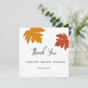 Yellow Autumn Maple Leaf Wedding Thank You  Card