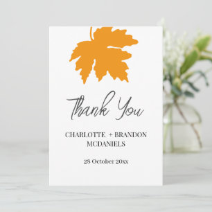 Yellow Autumn Maple Leaf Wedding Thank You  Card