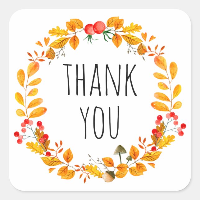 Yellow autumn thank you. Orange fall wedding Square Sticker (Front)