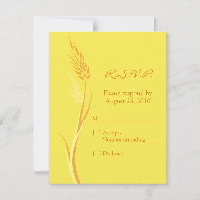 Yellow Autumn Wheat Wedding Response Card (Front)