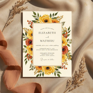 Yellow Autumnal Floral Wedding Invitation