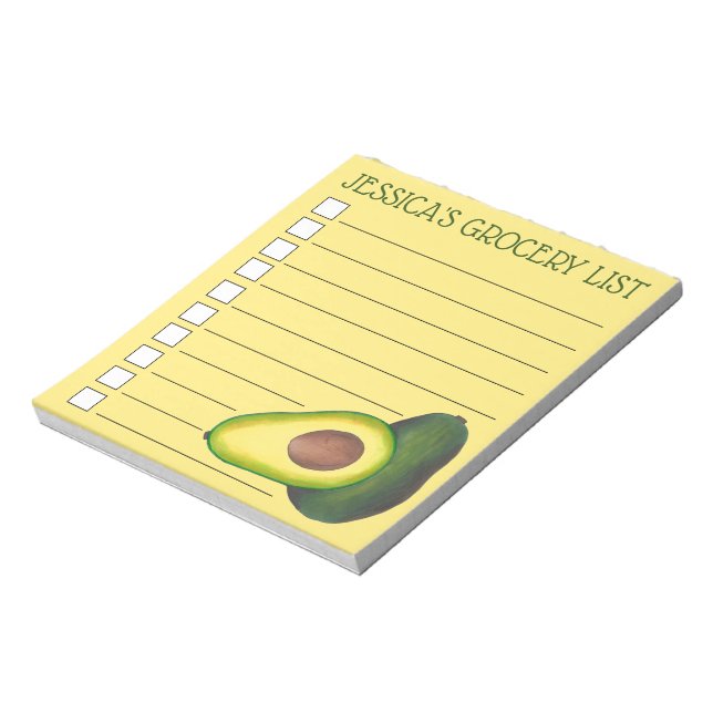 Yellow Avocado Personalized Grocery To Do List Notepad (Rotated)